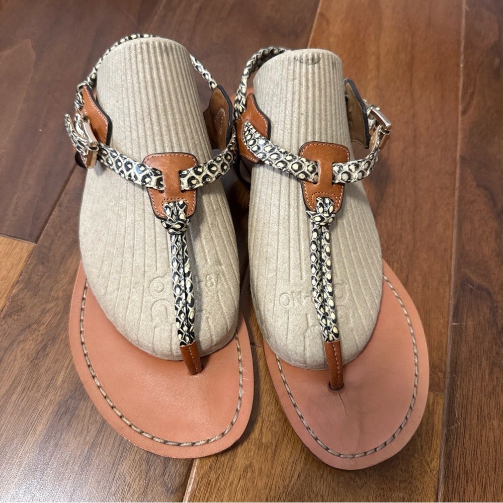 Coach Tan and black  Leather Sandals with Silver accents - Picture 6 of 12